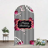 Aperturee - Aperturee Floral Stripe Pearl Happy Birthday Arch Backdrop