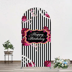 Aperturee - Aperturee Floral Stripe Pearl Happy Birthday Arch Backdrop