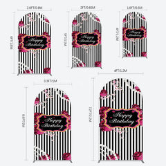 Aperturee - Aperturee Floral Stripe Pearl Happy Birthday Arch Backdrop