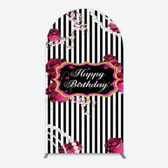 Aperturee - Aperturee Floral Stripe Pearl Happy Birthday Arch Backdrop