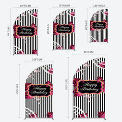 Aperturee - Aperturee Floral Stripe Pearl Happy Birthday Half Moon Arch Backdrop