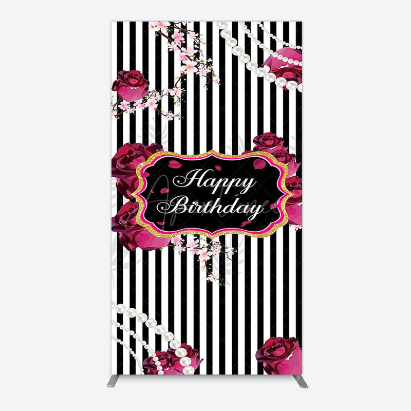 Aperturee - Aperturee Floral Stripe Pearl Happy Birthday Rectangle Backdrop