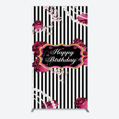Aperturee - Aperturee Floral Stripe Pearl Happy Birthday Rectangle Backdrop