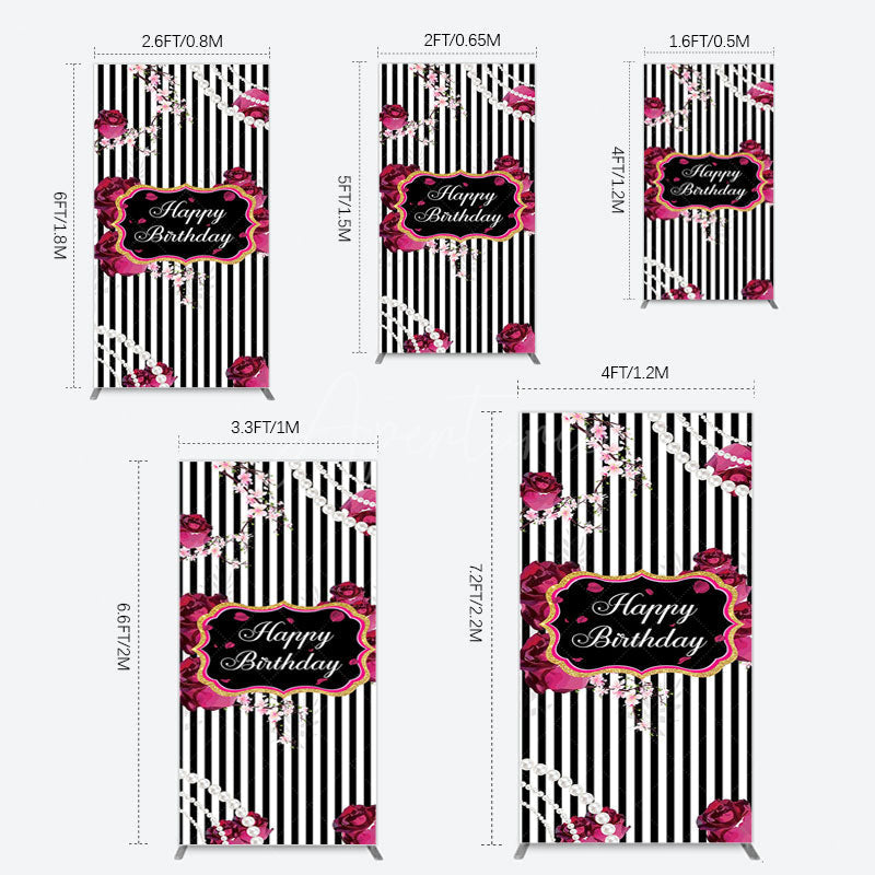 Aperturee - Aperturee Floral Stripe Pearl Happy Birthday Rectangle Backdrop