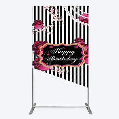 Aperturee - Aperturee Floral Stripe Pearl Happy Birthday Rectangle Backdrop