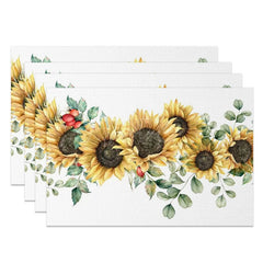Aperturee - Aperturee Floral Sunflower Spring Fresh Set of 4 Placemats