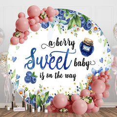 Aperturee - Aperturee Floral Sweet Berry Blue Round Baby Shower Backdrop