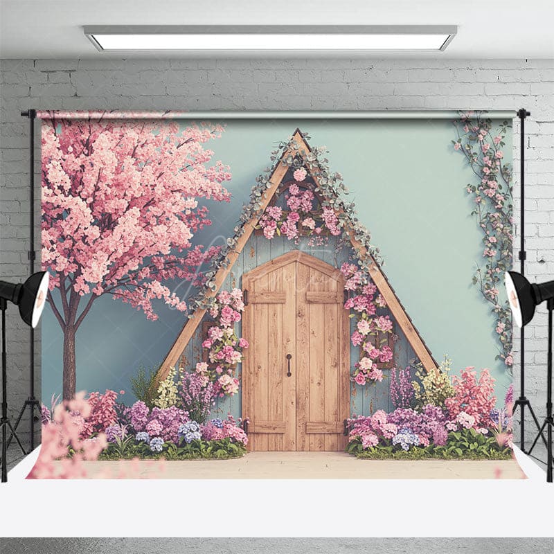 Aperturee - Aperturee Floral Sweet Cabin Spring Sweet Wedding Backdrop