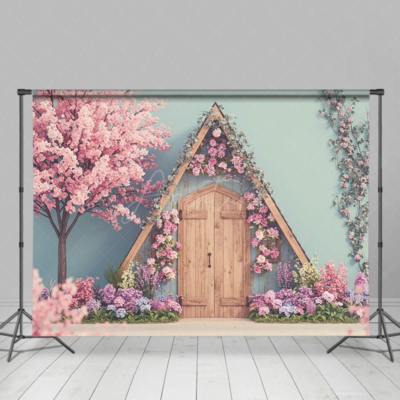 Aperturee - Aperturee Floral Sweet Cabin Spring Sweet Wedding Backdrop