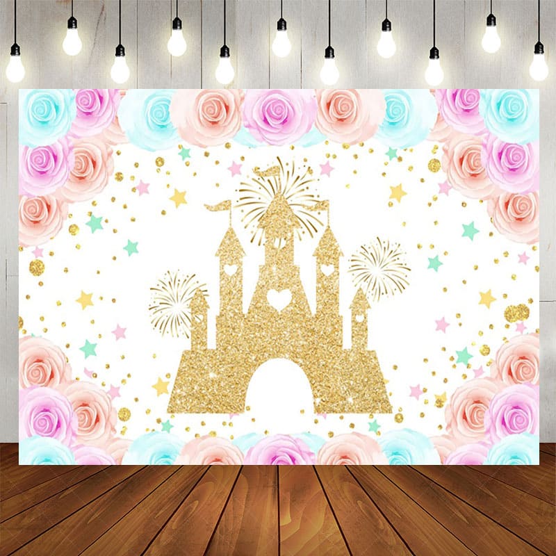 Aperturee - Aperturee Floral Sweet Color Castle Happy Birthday Backdrop
