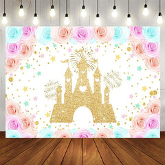 Aperturee - Aperturee Floral Sweet Color Castle Happy Birthday Backdrop