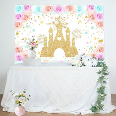 Aperturee - Aperturee Floral Sweet Color Castle Happy Birthday Backdrop
