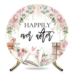 Aperturee - Aperturee Floral Sweet Happily Ever After Books Round Backdrop