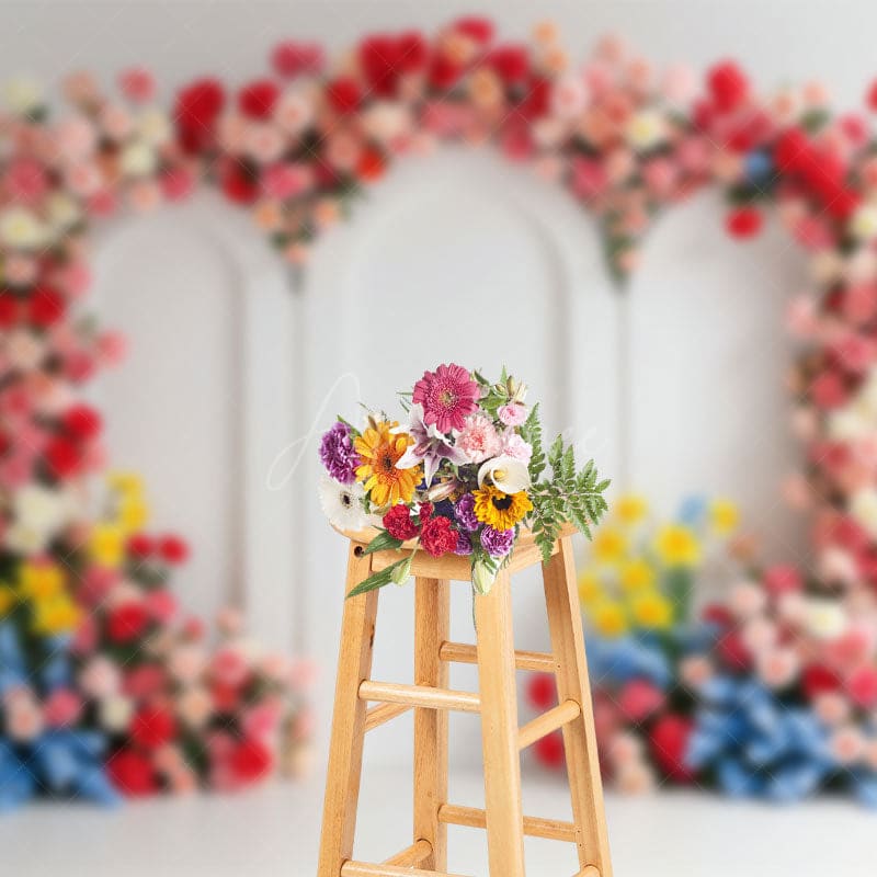 Aperturee - Aperturee Floral Sweet Pink Vibe Heart Arch Wedding Backdrop