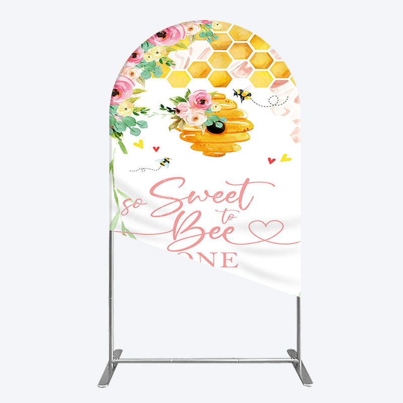 Aperturee - Aperturee Floral Sweet To Bee One Happy Birthday Arch Backdrop