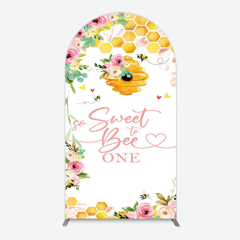 Aperturee - Aperturee Floral Sweet To Bee One Happy Birthday Arch Backdrop