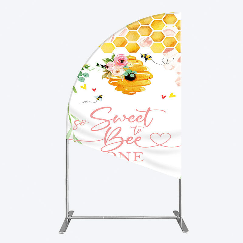 Aperturee - Aperturee Floral Sweet To Bee One Happy Birthday Half Moon Arch Backdrop