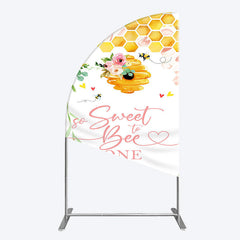 Aperturee - Aperturee Floral Sweet To Bee One Happy Birthday Half Moon Arch Backdrop