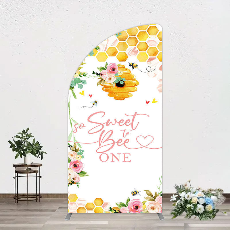 Aperturee - Aperturee Floral Sweet To Bee One Happy Birthday Half Moon Arch Backdrop