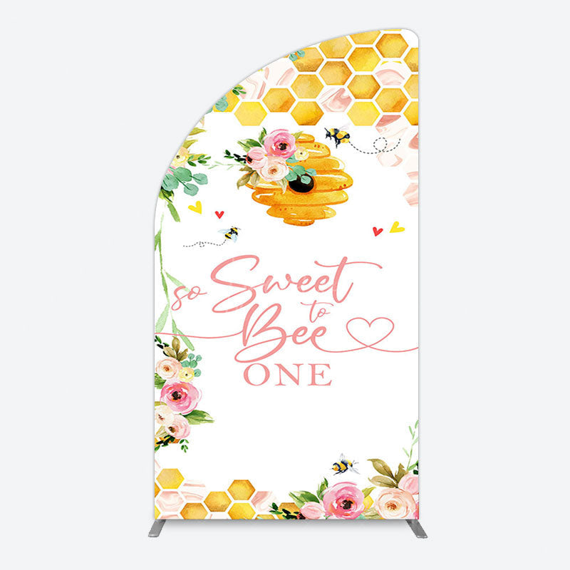 Aperturee - Aperturee Floral Sweet To Bee One Happy Birthday Half Moon Arch Backdrop