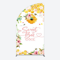 Aperturee - Aperturee Floral Sweet To Bee One Happy Birthday Half Moon Arch Backdrop