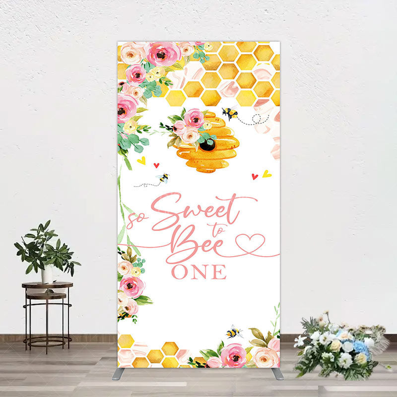 Aperturee - Aperturee Floral Sweet To Bee One Happy Birthday Rectangle Backdrop