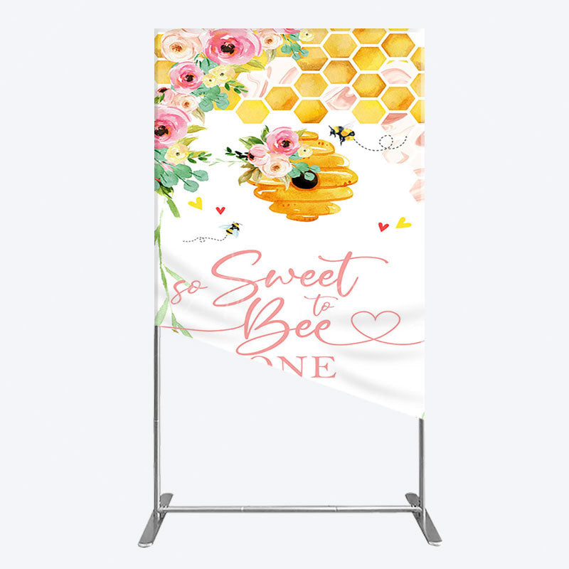 Aperturee - Aperturee Floral Sweet To Bee One Happy Birthday Rectangle Backdrop