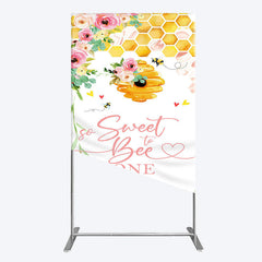 Aperturee - Aperturee Floral Sweet To Bee One Happy Birthday Rectangle Backdrop