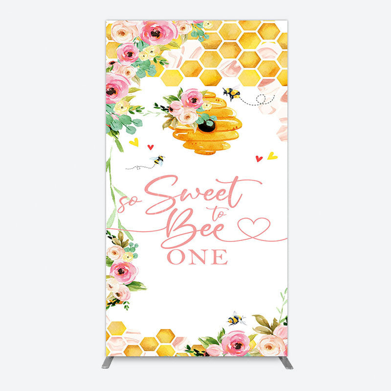 Aperturee - Aperturee Floral Sweet To Bee One Happy Birthday Rectangle Backdrop