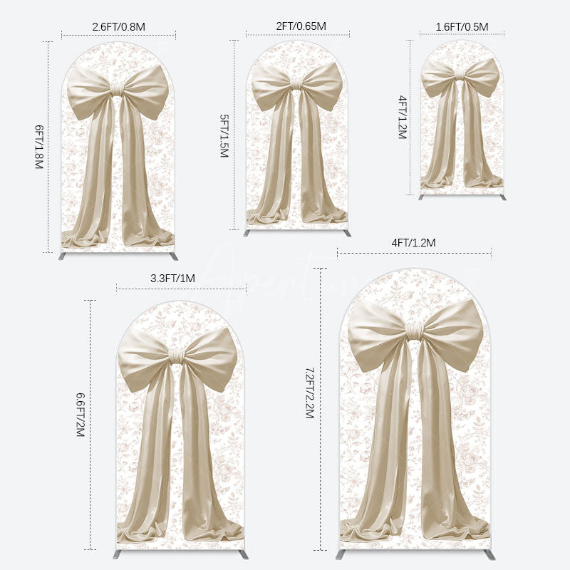 Aperturee - Aperturee Floral Sweet White Bow Happy Birthday Arch Backdrop