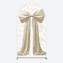 Aperturee - Aperturee Floral Sweet White Bow Happy Birthday Arch Backdrop