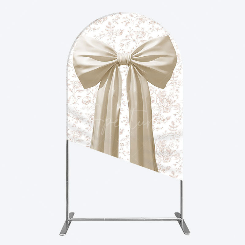 Aperturee - Aperturee Floral Sweet White Bow Happy Birthday Arch Backdrop