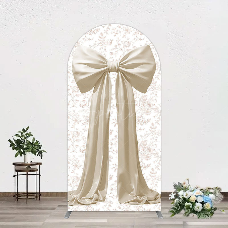 Aperturee - Aperturee Floral Sweet White Bow Happy Birthday Arch Backdrop