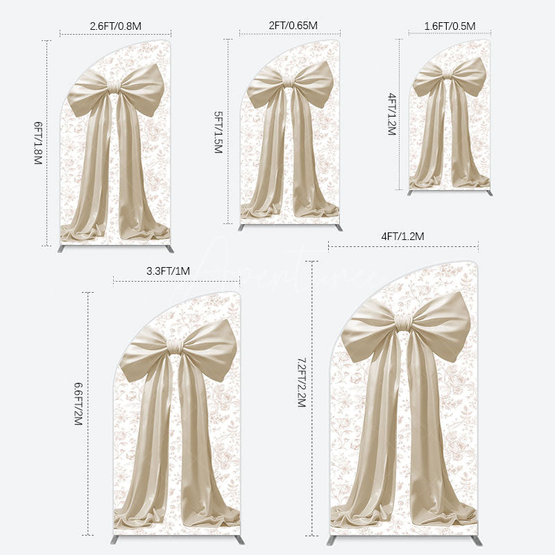 Aperturee - Aperturee Floral Sweet White Bow Happy Birthday Half Moon Arch Backdrop