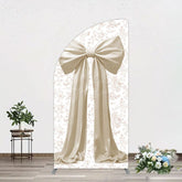 Aperturee - Aperturee Floral Sweet White Bow Happy Birthday Half Moon Arch Backdrop