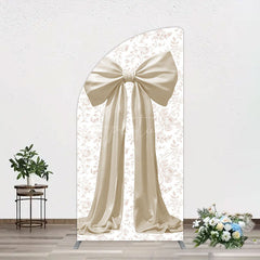 Aperturee - Aperturee Floral Sweet White Bow Happy Birthday Half Moon Arch Backdrop