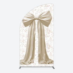 Aperturee - Aperturee Floral Sweet White Bow Happy Birthday Half Moon Arch Backdrop