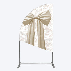 Aperturee - Aperturee Floral Sweet White Bow Happy Birthday Half Moon Arch Backdrop
