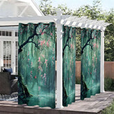 Aperturee - Aperturee Floral Tree Green Waterproof Printed Outdoor Curtains