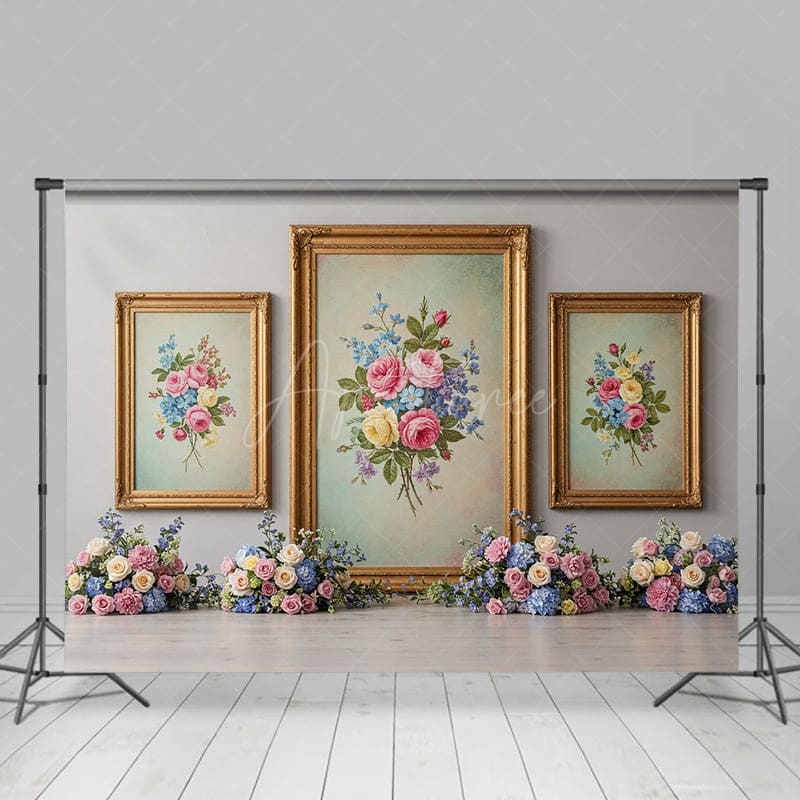 Aperturee - Aperturee Floral Triple Painting Elegant Sweet Wedding Backdrop
