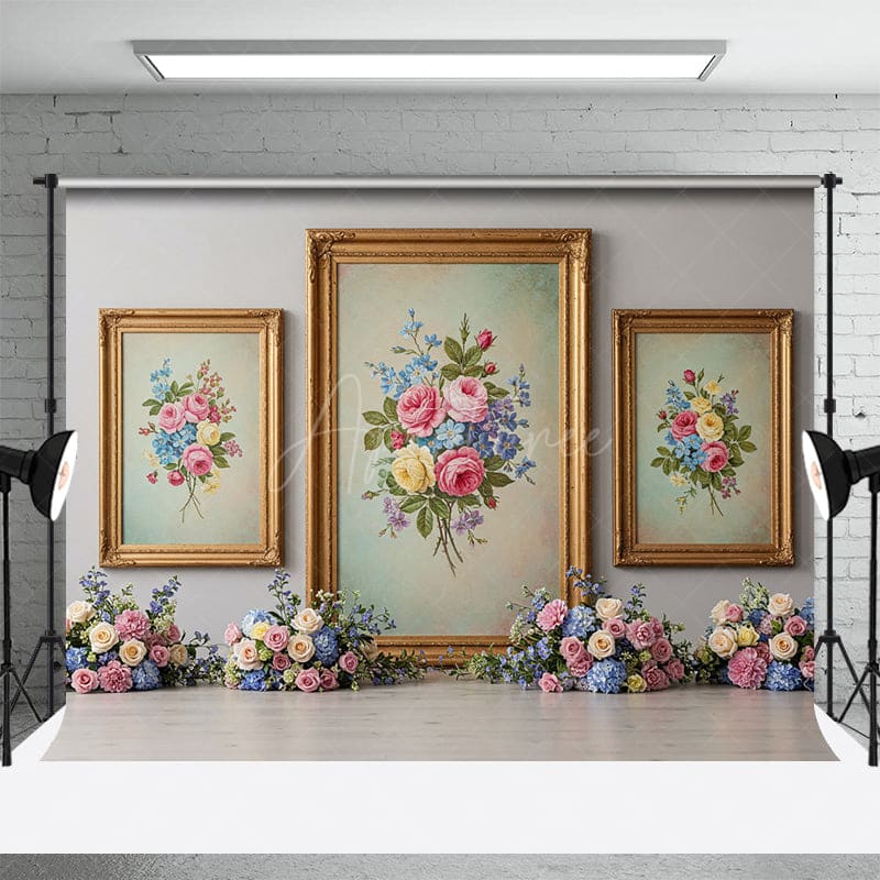 Aperturee - Aperturee Floral Triple Painting Elegant Sweet Wedding Backdrop