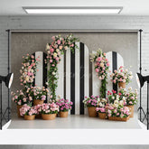 Aperturee - Aperturee Floral Triple Stripe Arch Grey Wall Wedding Backdrop