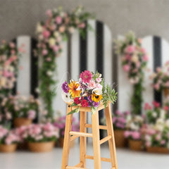 Aperturee - Aperturee Floral Triple Stripe Arch Grey Wall Wedding Backdrop