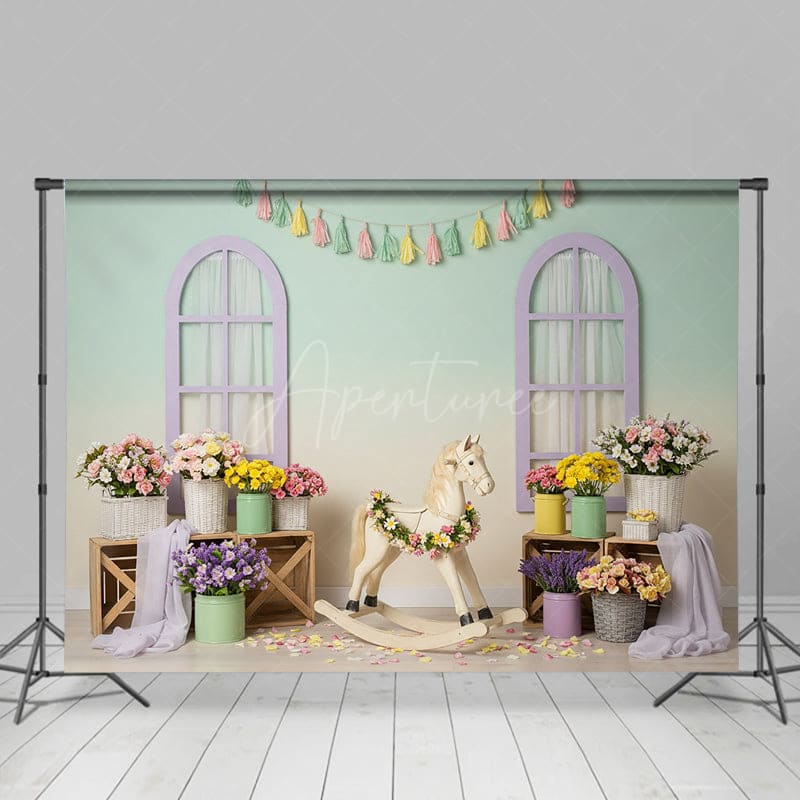 Aperturee - Aperturee Floral Trojan Sweet Fresh Color Cake Smash Backdrop