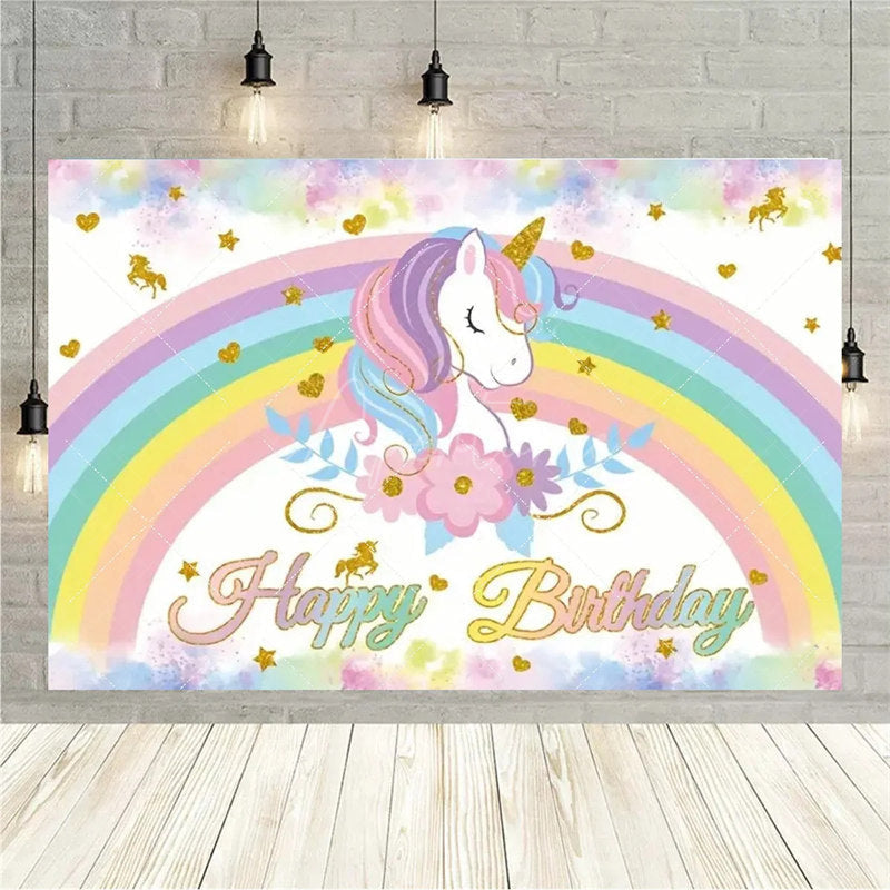 Aperturee Aperturee Floral Unicorn Birthday Backdrop Rainbow Pastel Celebration Whimsical Photography Background