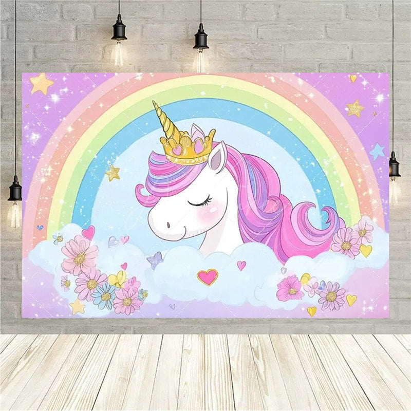 Aperturee Aperturee Floral Unicorn Birthday Backdrop Rainbow Pastel Celebration Whimsical Photography Background