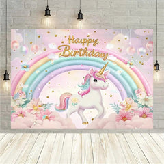Aperturee Aperturee Floral Unicorn Birthday Backdrop Rainbow Pastel Celebration Whimsical Photography Background