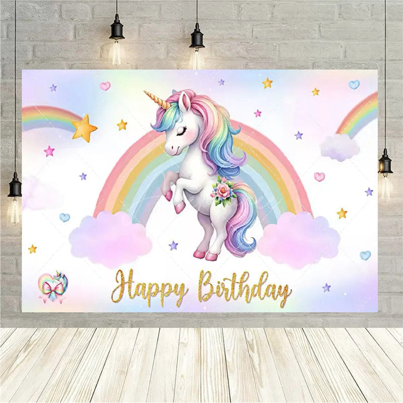 Aperturee Aperturee Floral Unicorn Birthday Backdrop Rainbow Pastel Celebration Whimsical Photography Background