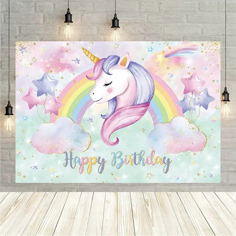 Aperturee Aperturee Floral Unicorn Birthday Backdrop Rainbow Pastel Celebration Whimsical Photography Background