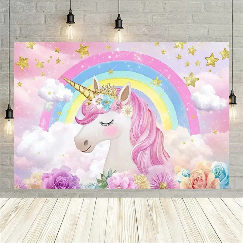 Aperturee Aperturee Floral Unicorn Birthday Backdrop Rainbow Pastel Celebration Whimsical Photography Background
